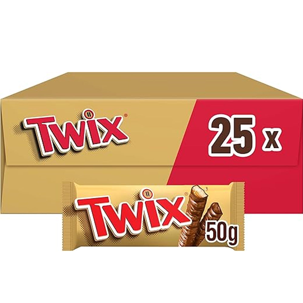 Twix Chocolate with Crunchy and Soft Caramel Cookies Coated with Milk Chocolate (25 x 50g)